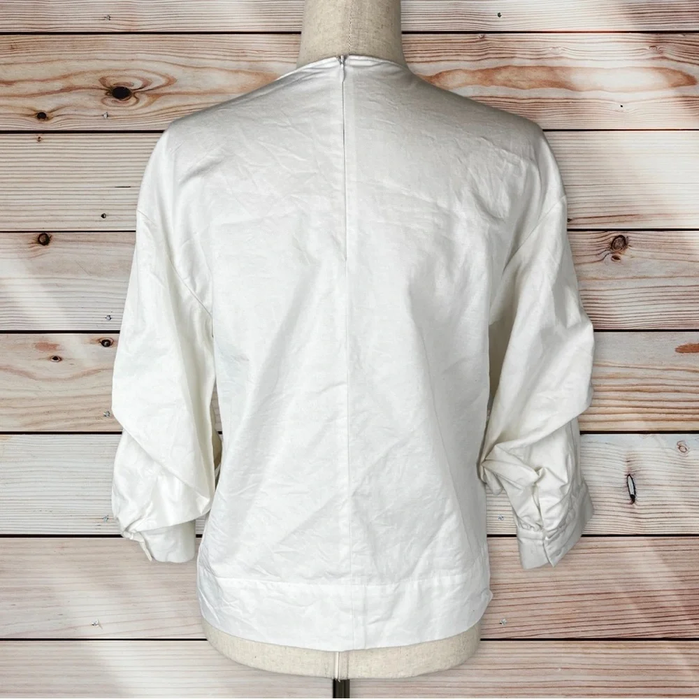 Zara Avant ruched Minimalist white blouse scrunchy‎ sleeve size XS - Picture 3 of 8